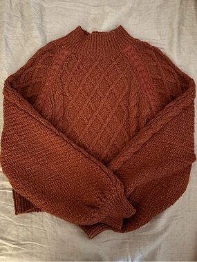Free People Rust Cable Mock Neck Sweater